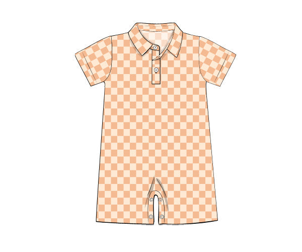 Orange Checkered Polo Romper- *Pre-Order*